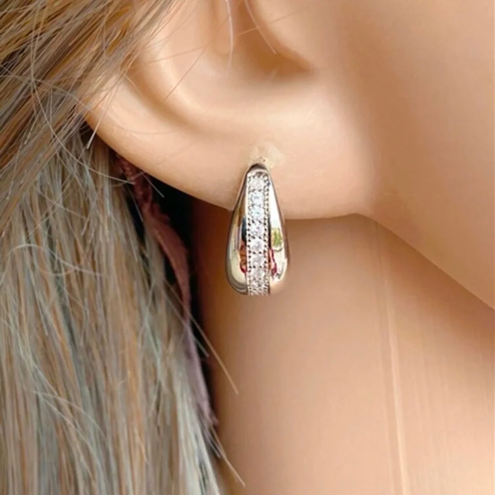 Silver & Rhinestone Huggie Hoop Earrings